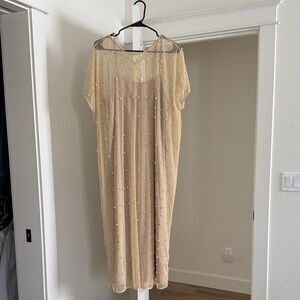 Zara Sheer Beaded Maxi Dress - Beige